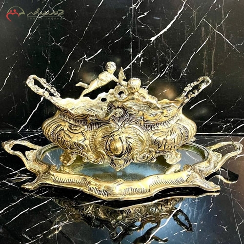 خرید، قیمت و مشخصات ظرف شکلات خوری جاردین جدید طلایی رنگ سایز دو، از جنس برنزی ارزان - چترزندگی