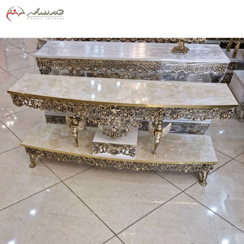 خرید، قیمت و مشخصات میز تلویزیون نیم گرد ظریف و جدید با چوب ام دی اف، طرح گل سرخ برجسته ارزان قیمت - چترزندگی
