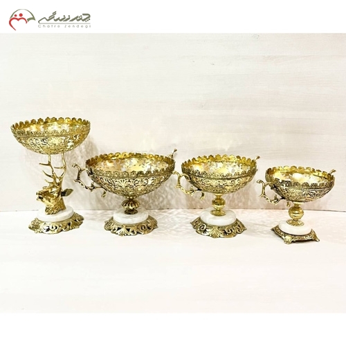 خرید، قیمت و مشخصات ست میوه خوری 4 تکه برنزی و پایه سنگی جدید و زیبا، طرح گوزن زیر قیمت - چترزندگی