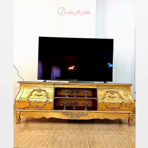 میز تلویزیون معرق، رنگ طلایی درجه یک و طراحی به روز، دارای ضمانت و کیفیت رنگ محصول