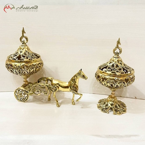 شکلات خوری برنزی طرح کالسکه و شکلات خوری توری ساده رنگ ثابت و کیفیت درجه یک بدنه