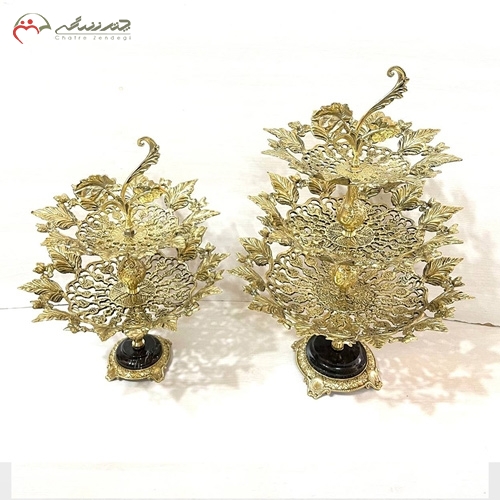 میوه خوری 3 طبقه و 2 طبقه طرح برگ و بدنه برنزی با پایه سنگی درجه یک