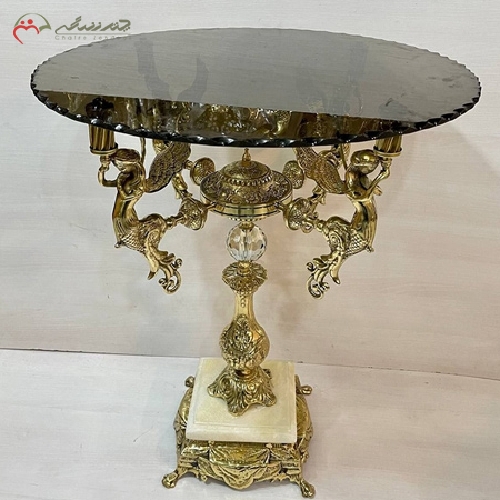 میز خاطره 4 فرشته پایه سنگی با بدنه برنزی و رویه شیشه ای با دوام - چترزندگی