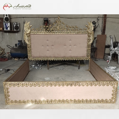 تخت خواب دو نفره برنزی با رویه پارچه ای دلخواه شما در رنگبندی متنوع