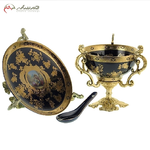 پیاله و پیش دستی برنزی طرح دار در دو مدل پایه دار و ساده طراحی شیک و آنتیک - چترزندگی