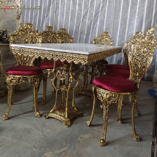 میز غذا خوری 8 نفره مدل ساطنتی بدنه برنزی و رویه سنگ مرمر کیفیت بی نظیر - چترزندگی