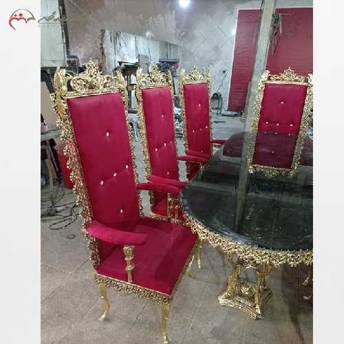میز ناهار خوری 8 نفره سفارشی ساز بدنه برنزی مدل دسته دار - چترزندگی