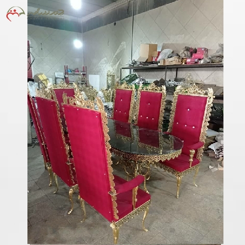 میز ناهار خوری 8 نفره سفارشی ساز بدنه برنزی مدل دسته دار