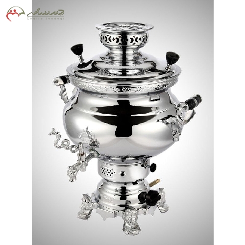سماور 6 لیتری گازی طرح نادیا بدنه برنجی با ورق ضخیم و آبکاری کروم و نیکل
