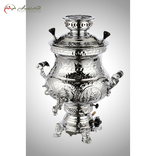 سماور 6 لیتری گازی طرح پارسیان سنتی بدنه برنج و آبکاری کروم و نیکل با کالیت های نسوز