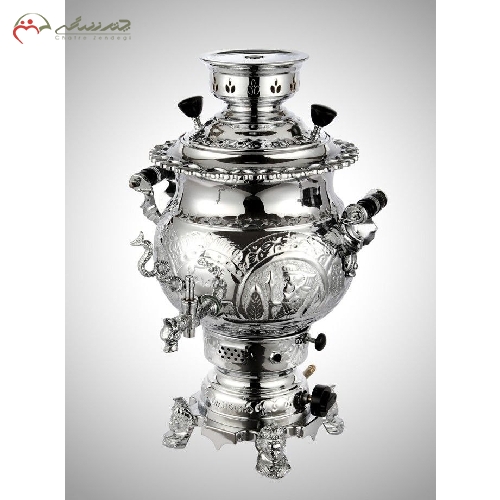 سماور گازی 6 لیتری طرح روسی لبه ریخته گری و سنتی آبکاری شده