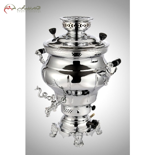 سماور گازی 8 لیتری ساده طرح ویکتوریا بدنه برنج آبکاری کروم و نیکل