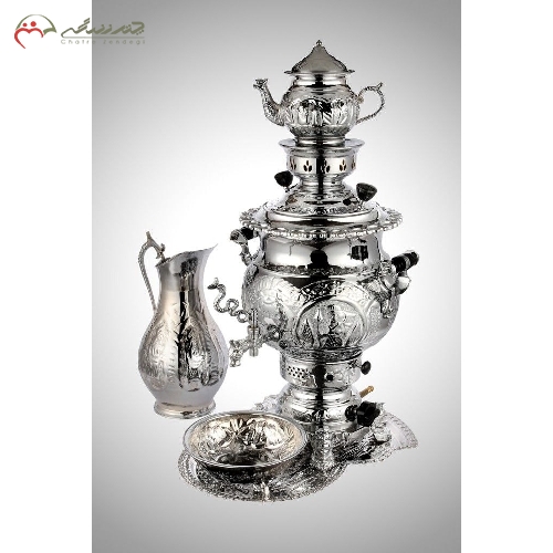 سرویس سماور گازی برنجی 6 لیتری قلم زنی شده سنتی لبه دار و آبکاری شده با ضمانت - چترزندگی
