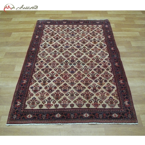 فرش دستبافت میمه با نقشه طرح ذرع و زمینه کرم رنگ با الیاف طبیعی با دوام کد 39441