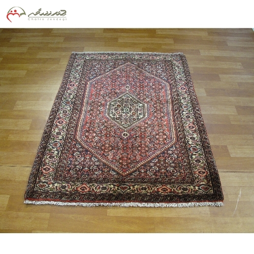 فرش دستبافت بیجار با طرح ترنج و ماهی با زمینه کار شده تراکم بالا کد 39484 - چترزندگی