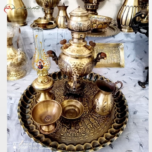 ست 7 پارچه سماور ذغالی قلم زنی شده طرح هخامنشی رنگ ثابت و بدنه با دوام با ضمانت