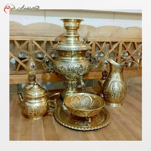 ست 5 پارچه سماور ذغالی به رنگ آنتیک تولید شده با ورق ضخیم با ضمانت دوام محصول - چترزندگی