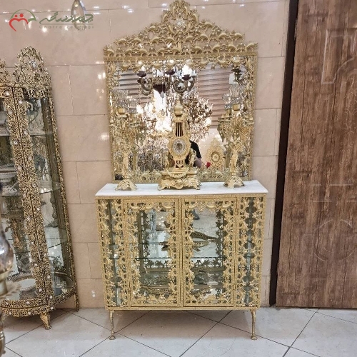 سرویس آینه کنسول مدل ترمه با رویه سنگ سفید و بدنه کار شده از جنس آلیاژ با دوام دارای ضمانت