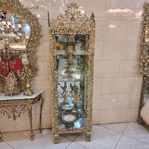 بوفه 4 گوش سه طبقه با بدنه طرح گل و رنگ طلایی با ضمانت رنگ و دوام بدنه