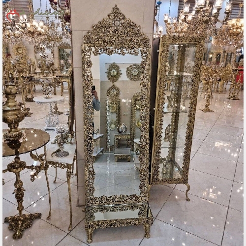 آینه قدی طرح گل سرخ در رنگ های طلایی و نقره ای ارتفاع 190 سانت طراحی شیک و زیبا - چترزندگی