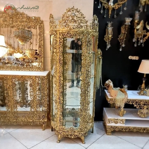 بوفه نیم گرد 3 طبقه طرح گل سرخ بدنه رنگ ثابت از جنس آلیاژ با ضمانت 12 ماهه