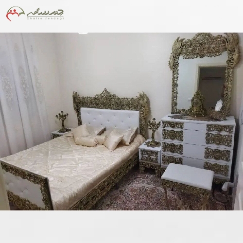 سرویس کامل خواب شامل تخت، آینه کنسول، صندلی و باکس های مینی جنس درجه یک با ضمانت