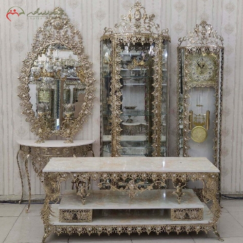ست چهار پارچه دکوراتیو منزل بدنه تمام برنزی و طرح بدنه گل آفتابگردان، گارانتی رنگ و دوام بدنه کد 8062