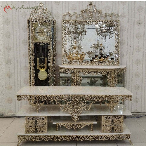 ست سه پارچه ی تمام برنزی مدل گل سرخ کار شده و سنگین با رنگ درجه یک، دارای ضمانت رنگ کد 8031 - چترزندگی