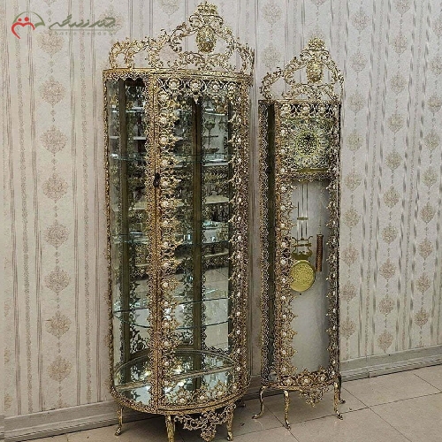 ست بوفه نیم گرد برنزی همراه ساعت ایستاده مدل گل آفتابگردان تولید شده با ظرافت و دقت بالا کد 8013