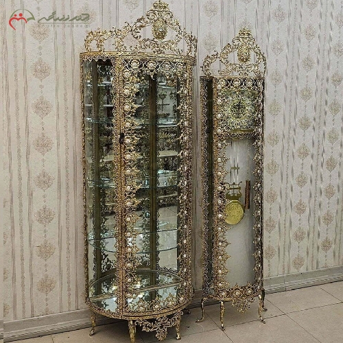 ست بوفه نیم گرد برنزی همراه ساعت ایستاده مدل گل آفتابگردان تولید شده با ظرافت و دقت بالا کد 8013 - چترزندگی