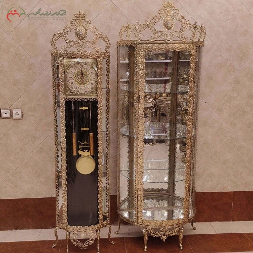 ساعت ایستاده با زمینه مشکی و بوفه نیم گرد سه طبقه مدل گل رز برجسته، ست به قیمت و شیک با ضمانت کد 8007 - چترزندگی