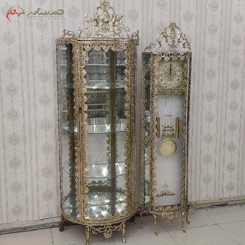 ست بوفه نیم گرد و ساعت ایستاده تاج دار طرح گل رز با رنگ طلایی و گارانتی رنگ و بدنه محصول کد 8008 - چترزندگی