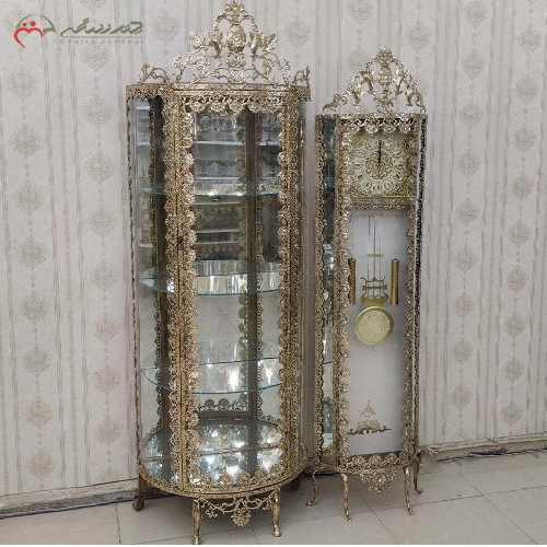 ست بوفه نیم گرد و ساعت ایستاده تاج دار طرح گل رز با رنگ طلایی و گارانتی رنگ و بدنه محصول کد 8008