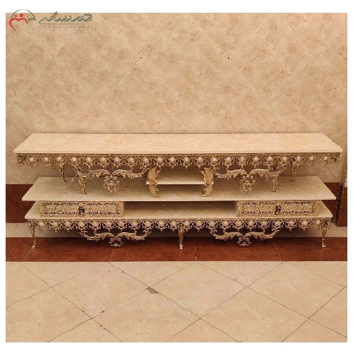 میز تلویزیون برنزی طرح گل آفتابگردان تولید شده با ظرافت دقت بالا متریال درجه یک کد 9003 - چترزندگی