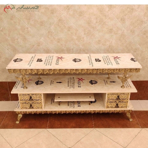 میز تلویزیون برنزی با طراحی شیک و ساده و بسیار کاربردی شامل گارانتی رنگ بدنه و دوام محصول