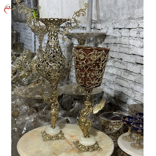 ست گلدان و سطل ایستاده ی برنزی طرح فرشته، بدنه ی پر کار و رنگ با کیفیت بدنه دارای ضمانت - چترزندگی