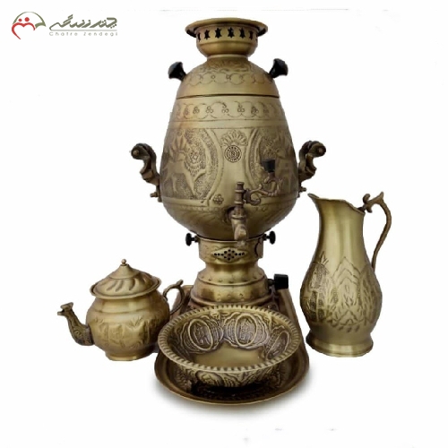 سماور 8 لیتری گازی طرح شهرزاد با بدنه قلم زنی شده ی آنتیک و طراحی بسیار کاربردی و شیک کد 113
