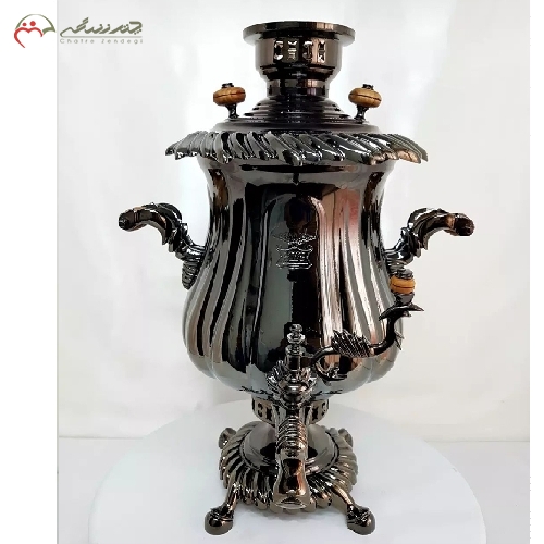 سماور ذغالی 8 لیتری طرح گرند در سه رنگ طلایی، آنتیک و کروم با دسته های مدل یاقوت دارای گارانتی کد 114