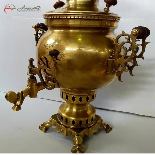 سماور ذغالی مدل توپی به حجم 6 لیتر با بدنه ی ریخته گری شده ی پر کار دارای ضمانت و زیر قیمت بازار کد 114