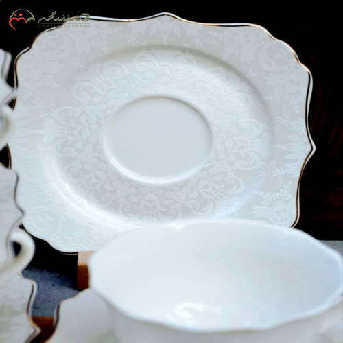 ست فنجان نعلبکی چایخوری ۱۲ پارچه ( ۶ نفره ) محصول آجار ACAR ترکیه جنس چینی بونچاینا گل برجسته دور طلاکوب
