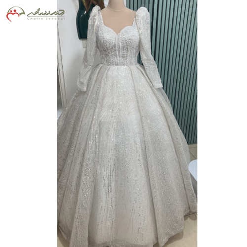 لباس عروس شاین نقره ای پرکار
