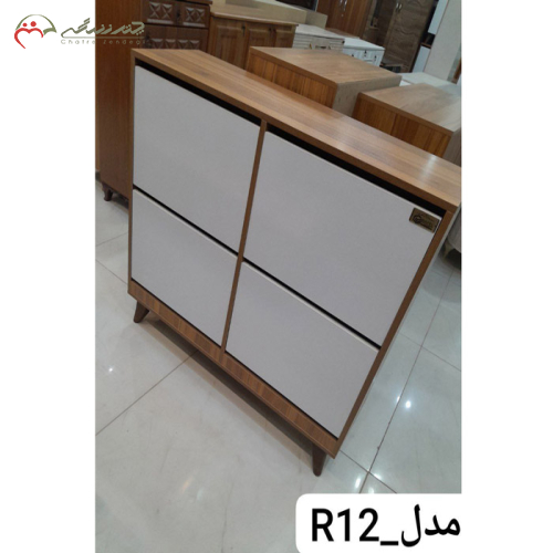 جاکفشی چوبی چهار درب زیبا در دو رنگ لیون و سفید