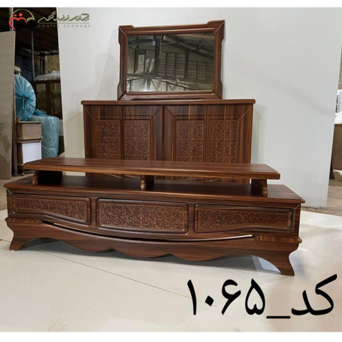آینه کنسول و میز تلویزیون چوبی طرح دار_چترزندگی