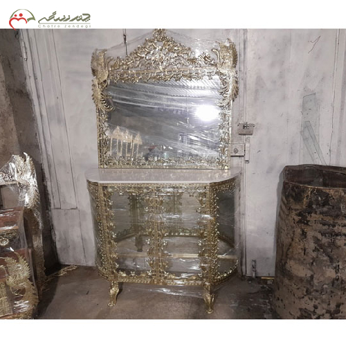 آینه کنسول آبکاری شده با طرح طاووس