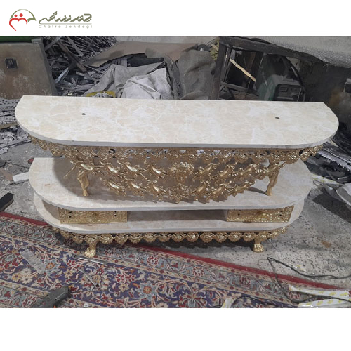 میز تلویزیون آبکاری شده دو طبقه مدل دو کشو_ چترزندگی