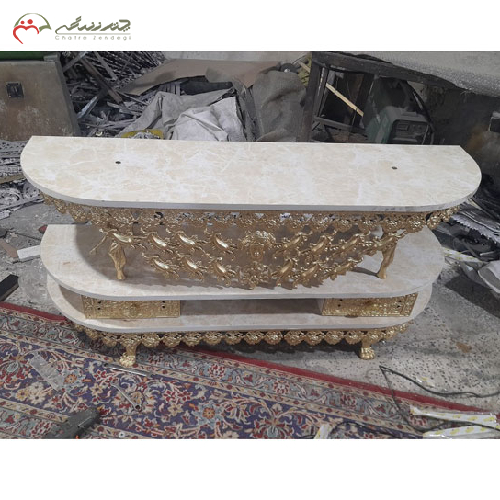 میز تلویزیون آبکاری شده دو طبقه مدل دو کشو