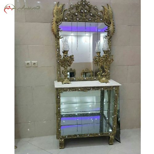 آینه کنسول آبکاری با کنسول آینه دار طرح طاووس مدل تاج دار
