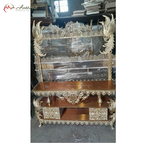 میز تلویزیون با آبکاری آلومینیوم تاج دار چهار کشو طرح طاووس_ چترزندگی