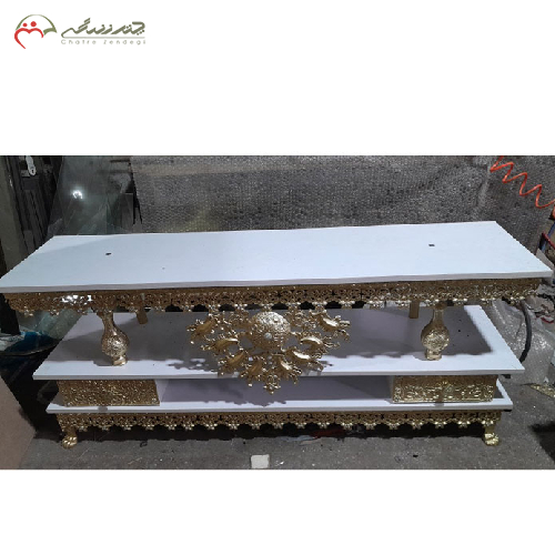 میز تلویزیون با آبکاری دو کشو مدل خورشیدی