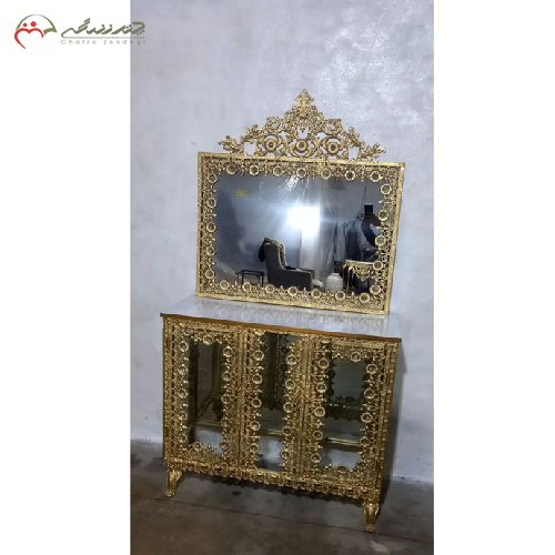 آینه کنسول با آبکاری آلومینیوم تاج دار سه کابینه